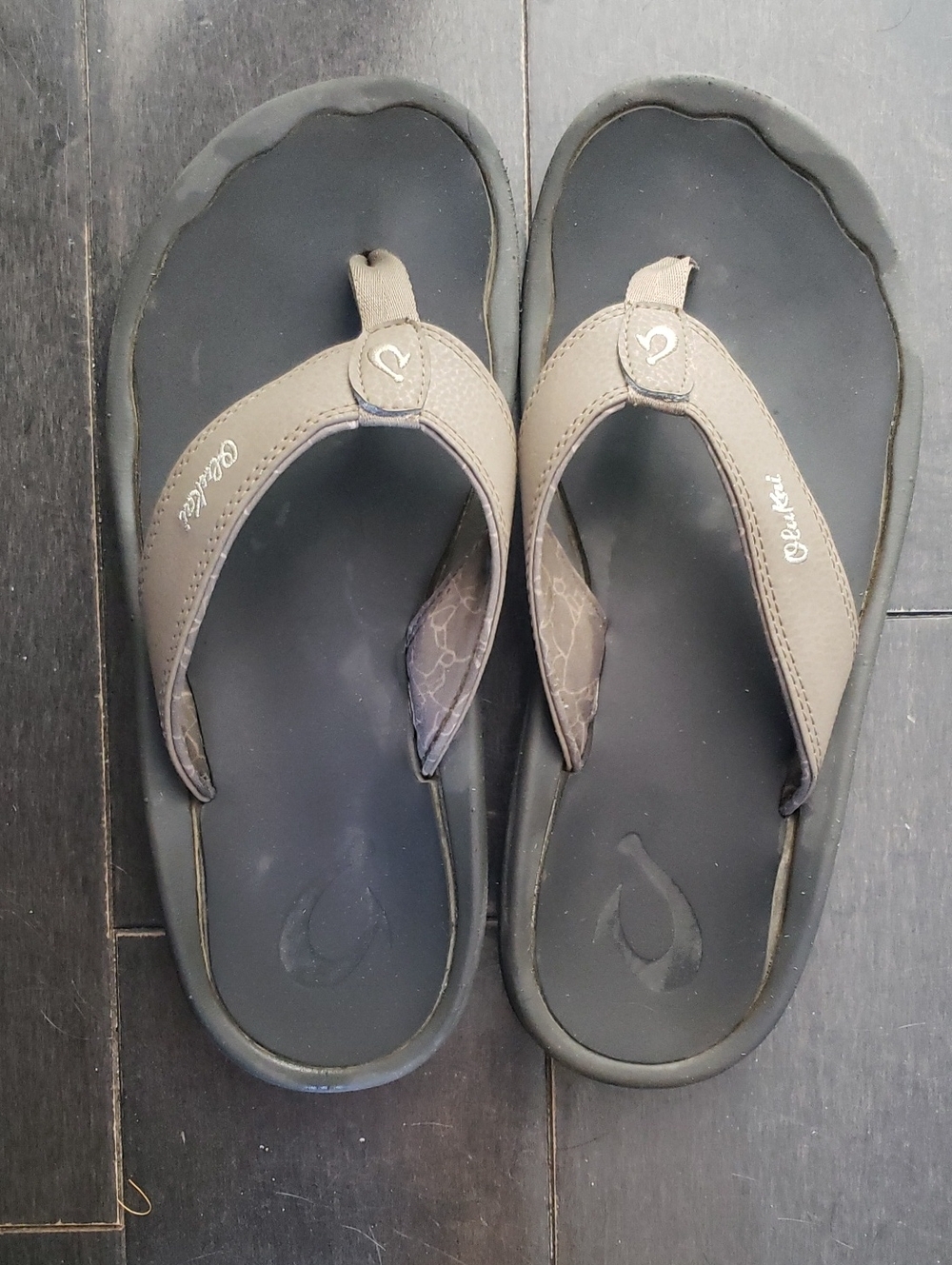 OluKai Men's Flip-Flop Sandals in Taupe and Black